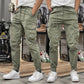 Pantalones cargo elásticos de cintura con cordón para hombre con múltiples bolsillos