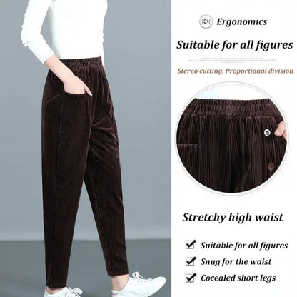 Pantalones cálidos de pana de cintura alta para mujer