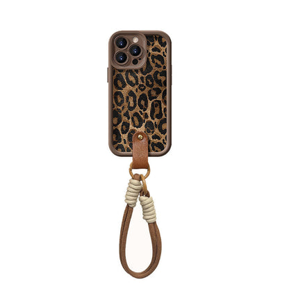 Funda para iPhone con estampado de leopardo y cordón