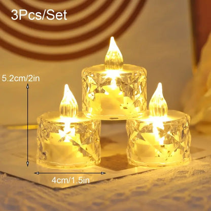 🔥Juego de 3 piezas🕯️🎁 Luz de vela sin llama de cristal