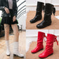 Botas de Mujer de Tacón Grueso Hasta la Pantorrilla con Cordones