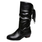 Botas de Mujer de Tacón Grueso Hasta la Pantorrilla con Cordones