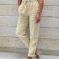 Pantalones de Lino y Algodón para Mujer con Pierna Ancha y Cintura Elástica