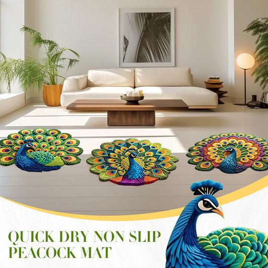 Tapete antideslizante de pavo real de secado rápid
