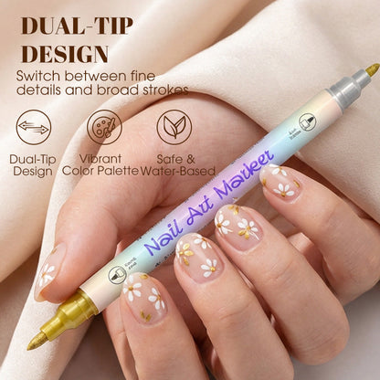 Set de Plumones Doble Punta para Nail Art y Decoración de Uñas