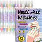 Set de Plumones Doble Punta para Nail Art y Decoración de Uñas