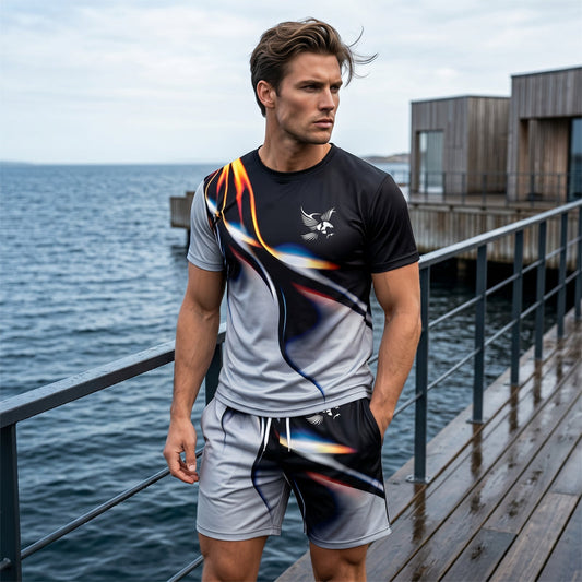 Conjunto de Playera y Shorts para Hombre con Estampado Abstracto
