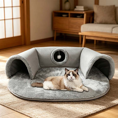 🐱 ¡OFERTA LIMITADA 50% OFF! ✨ Cama Túnel 2 en 1 para Gatos – Felpa, Plegable y Colapsible 🎾